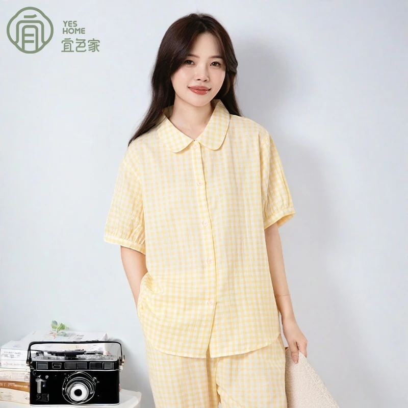 宜色家情侣睡衣爆款2025新款夏季纯棉吸汗可外穿中老年家居服套装
