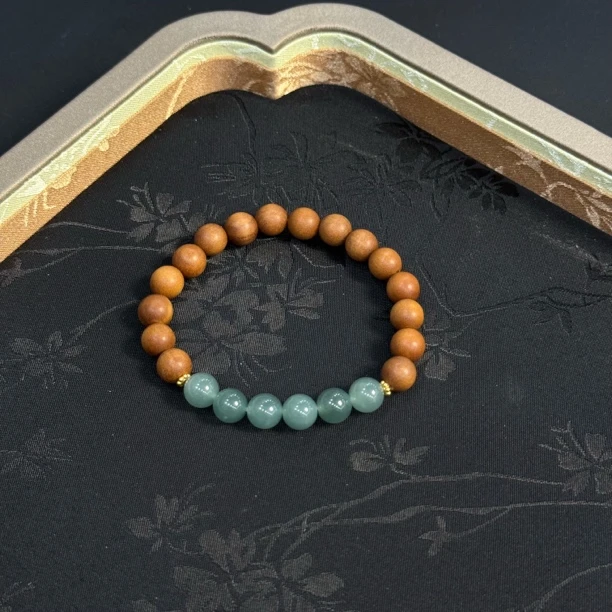 【山与月】天然A货翡翠蓝水檀香木8mm手串L501