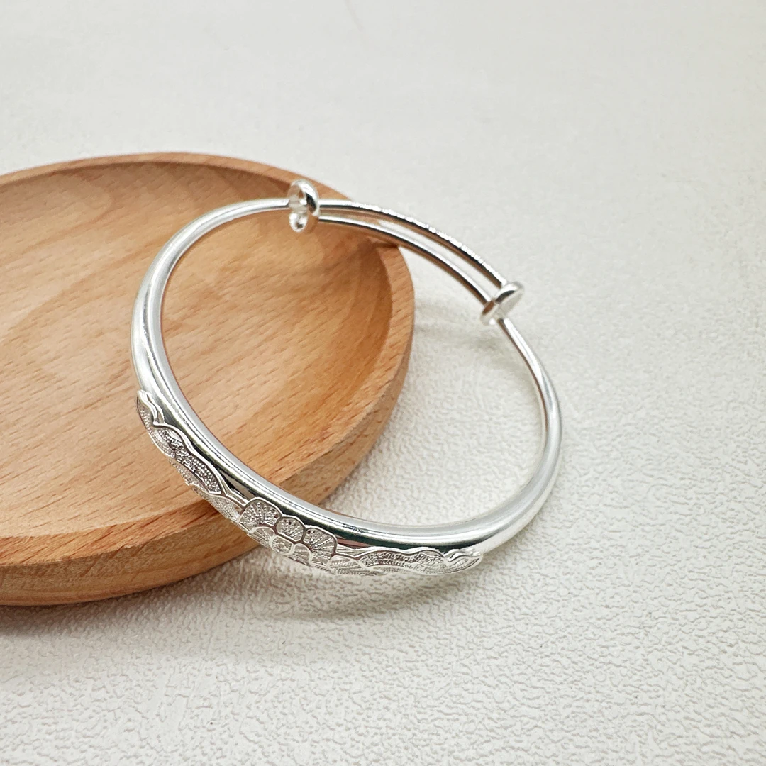 足银手镯 足银手镯 足银999.9推拉 简约精美百搭素款可调节银手镯