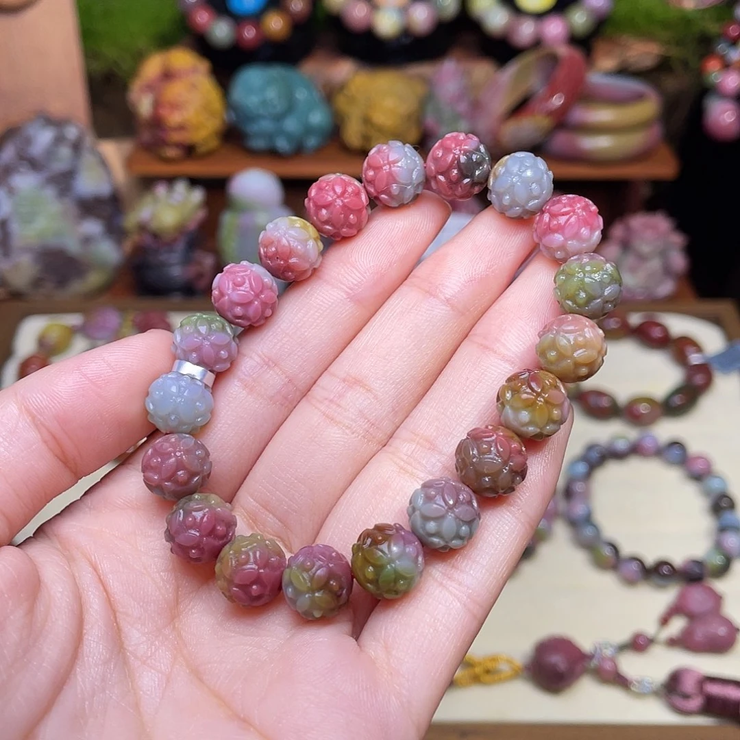 玛瑙/玉髓未镶嵌手串盐源玛瑙炫彩四叶草手串