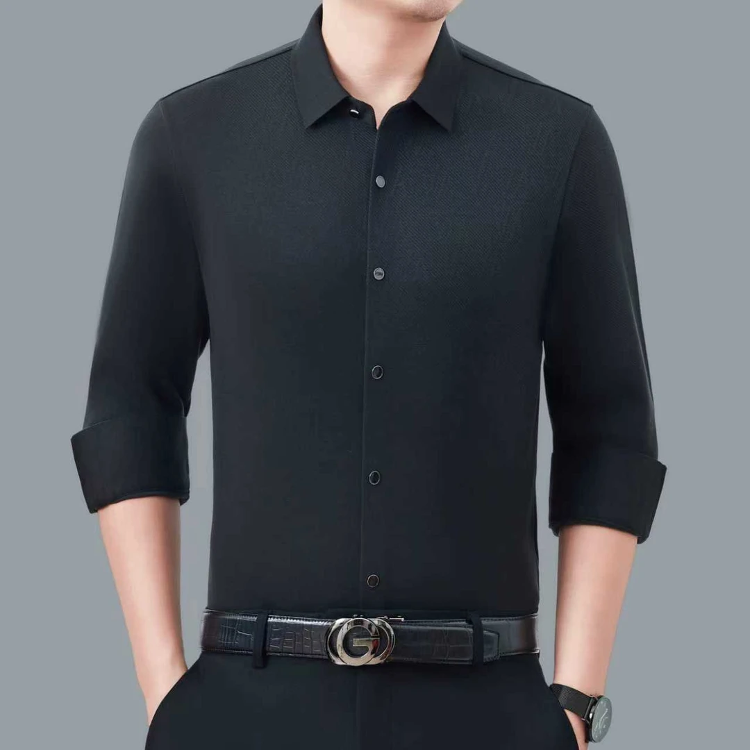 301定位灰绿加绒含绵羊毛冬长袖中年男衬衫