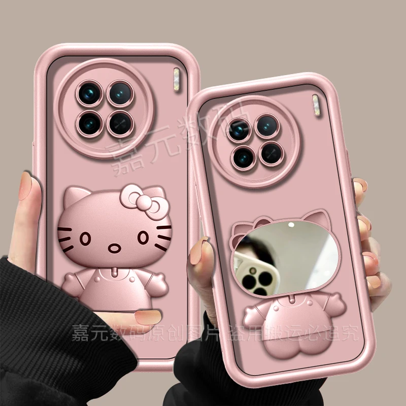 适用【vivox90】金属漆香槟粉高级感猫咪支架手机壳防摔创意网红女