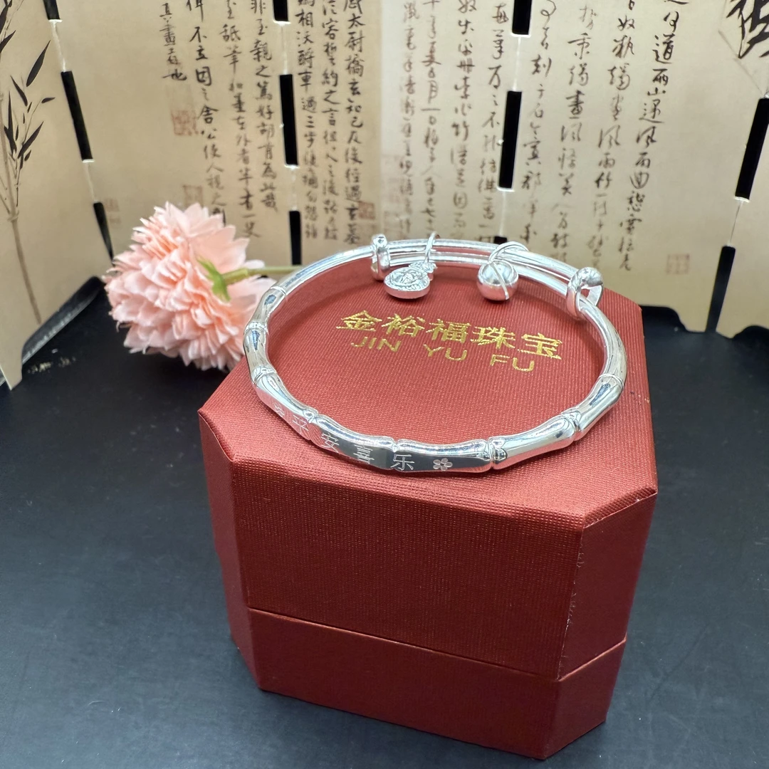 足银手镯 足银999.9%平安喜乐竹节手镯（按克卖，配证书，假一罚四）