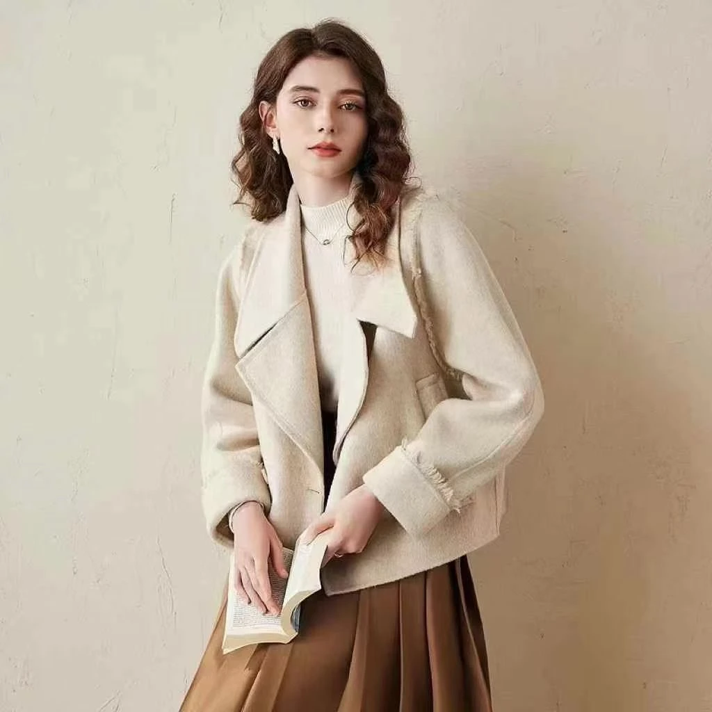 双面羊毛大衣短款修身正肩091