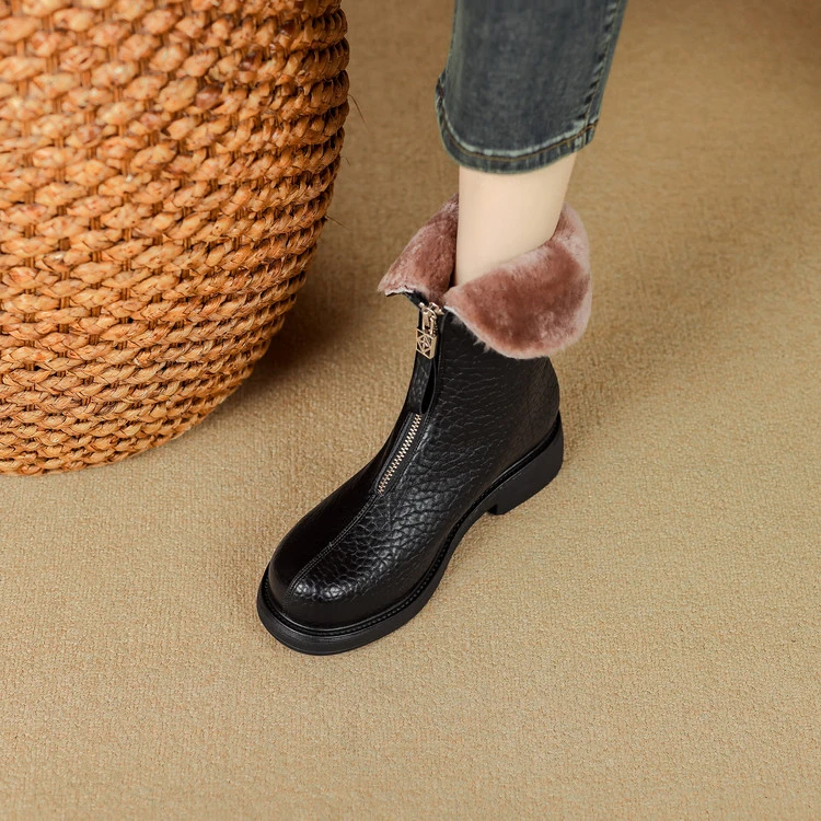 3.5cm 英伦风通勤百搭粗跟舒适保暖短靴冬季简约休闲时尚圆头短靴