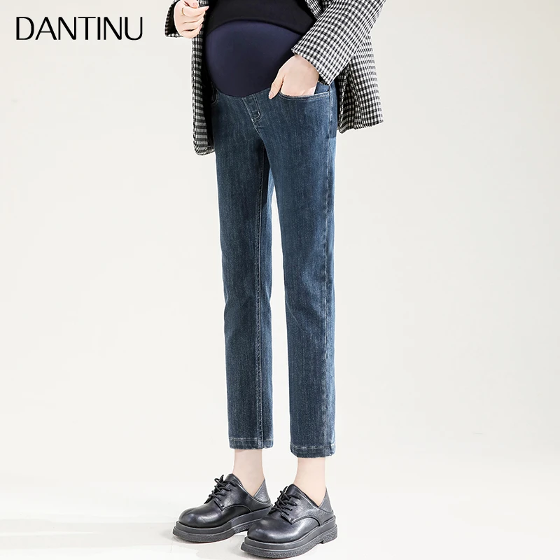 孕妇牛仔裤春秋时尚外穿卷边直筒裤宽松小个子九分大码阔腿裤春季