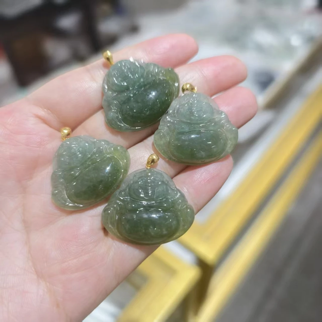 C11翡翠A货佛公18K金镶吊坠（多样性发其一）