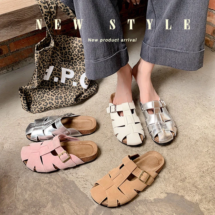 巨软厚底3cm增高博肯鞋女夏2025新款包头半拖鞋一脚蹬百搭猪笼鞋