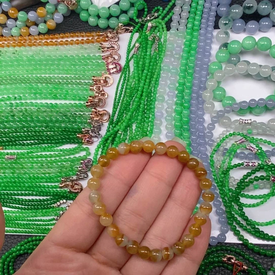 颈饰未镶嵌翡翠缅甸天然翡翠冰种黄翡手链6