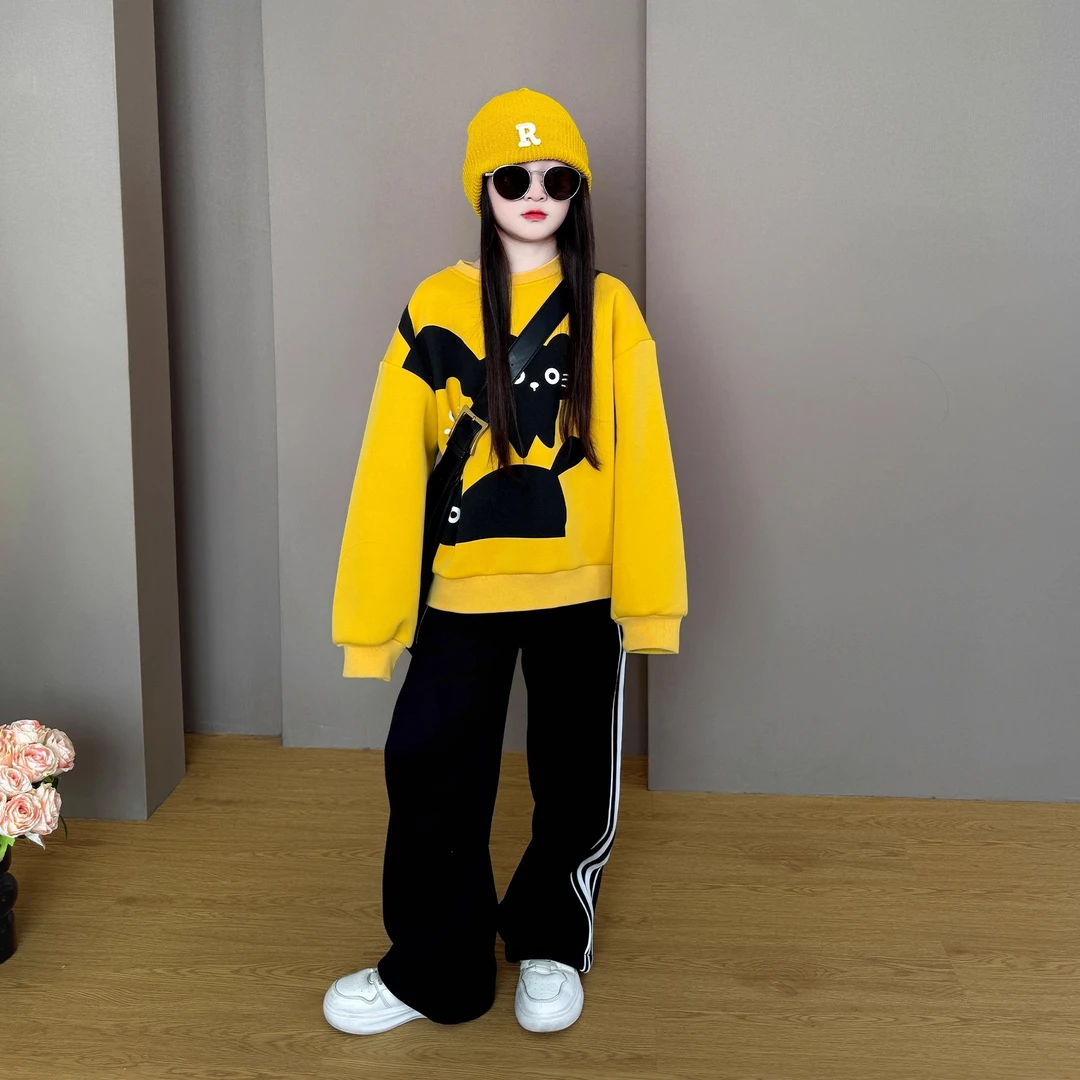 女童时髦运动2025新品秋冬季洋气中大童女孩休闲卫衣加绒两件套潮