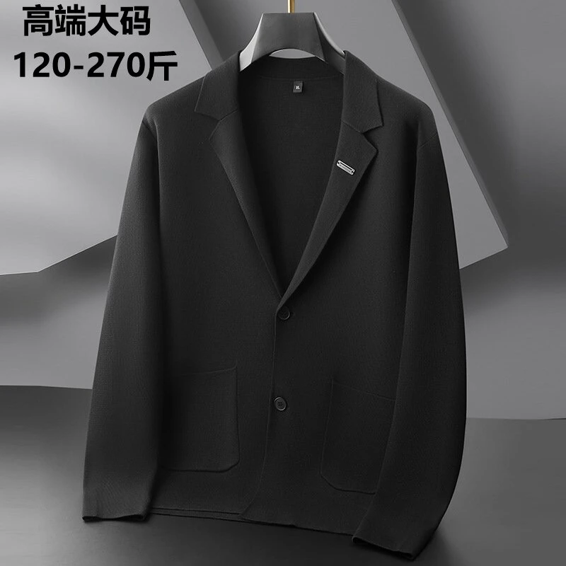 轻奢商务大码男士宽松针织西装秋冬时尚休闲纯色开衫毛衣潮流西服