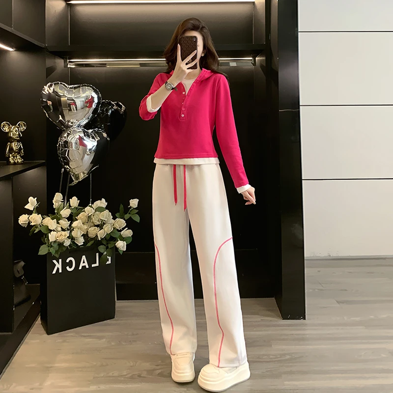 2025新款春秋欧货休闲运动套装女时尚洋气设计感假两件卫衣两件套