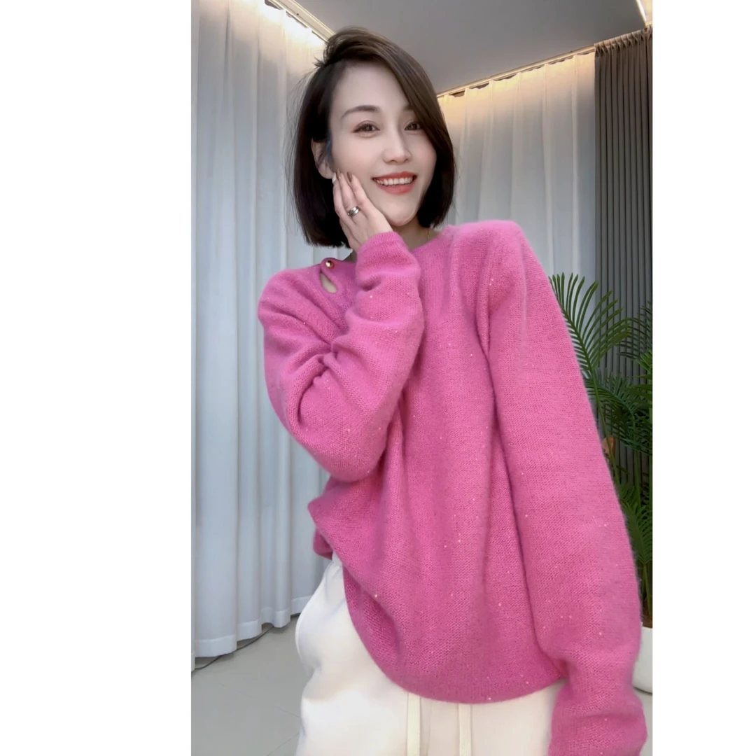 安然 【一粒扣亮片毛衣】3368轻奢设计小珠片毛衣 亲肤软糯保暖