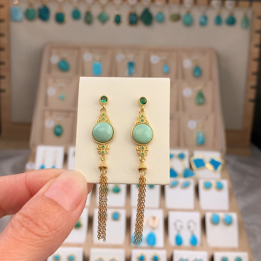 绿松石银S925镶嵌耳饰