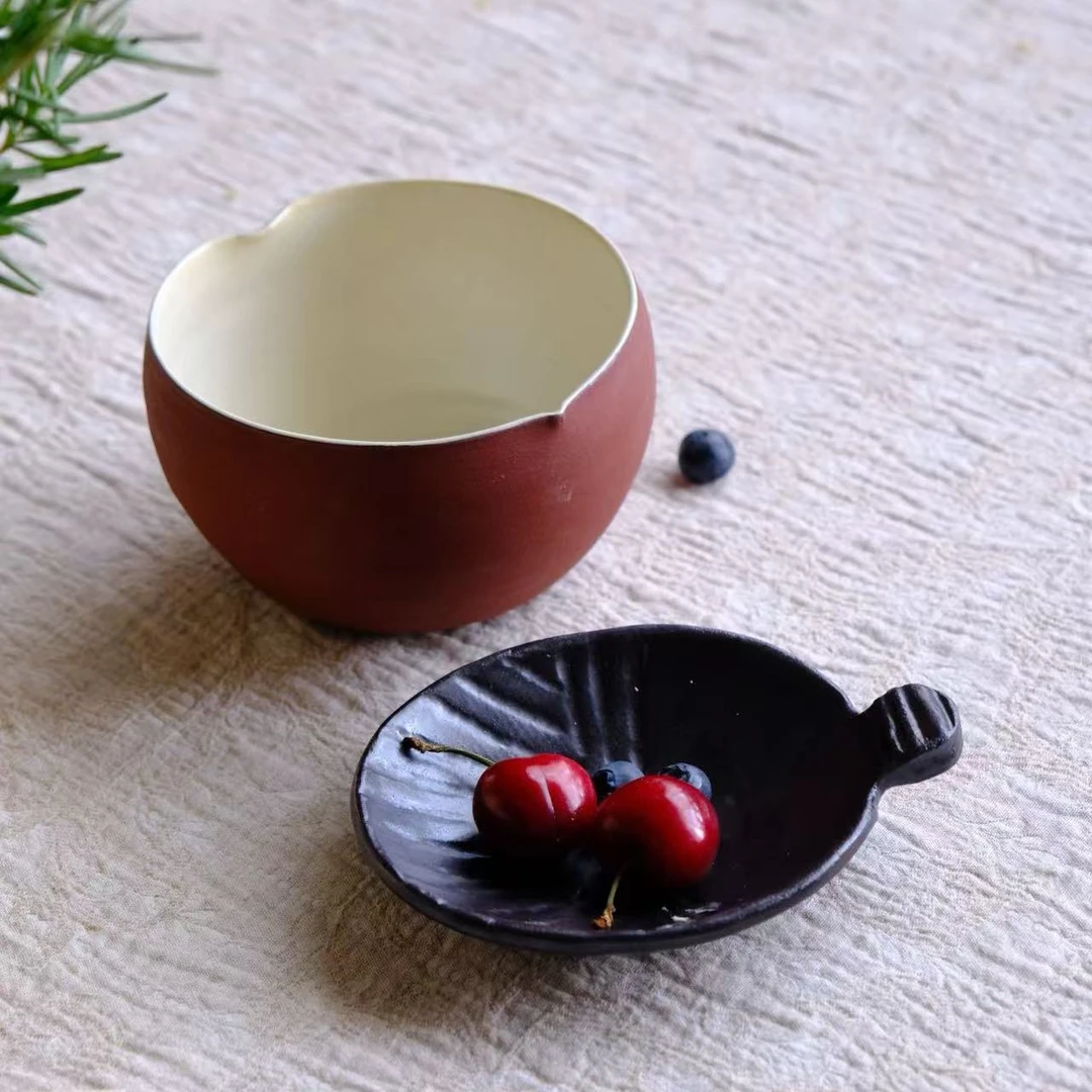 小喜宅 桃心碗+澜夜贝壳碟（口径11cm，高度7cm）