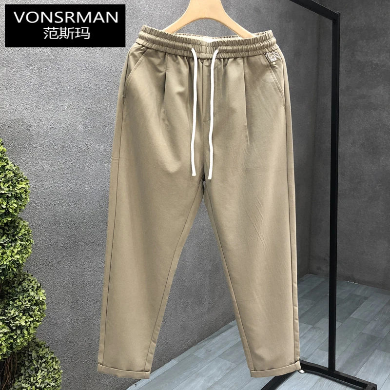 时尚咖色松紧腰休闲裤男士2025夏季薄款舒适透气宽松直筒长裤子