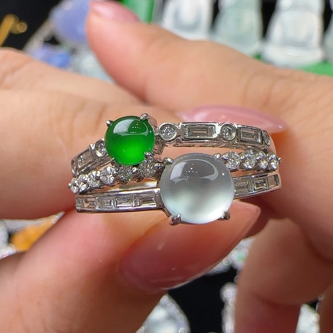 18K金镶嵌戒指翡翠天然翡翠