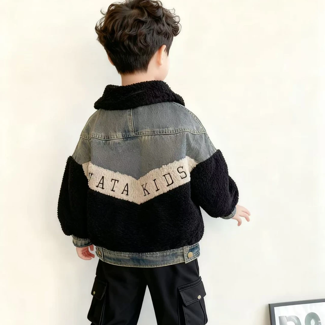 男童牛仔外套秋冬季2025新款洋气儿童韩系穿搭时尚夹棉加厚冬装