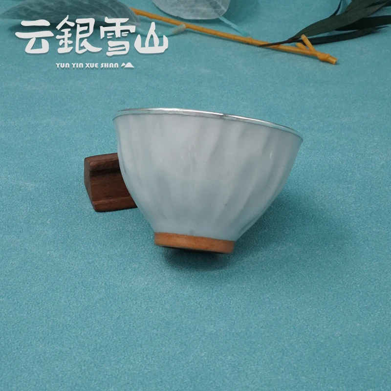 云银雪山 足银陶瓷银制品 YW37【花瓣杯】