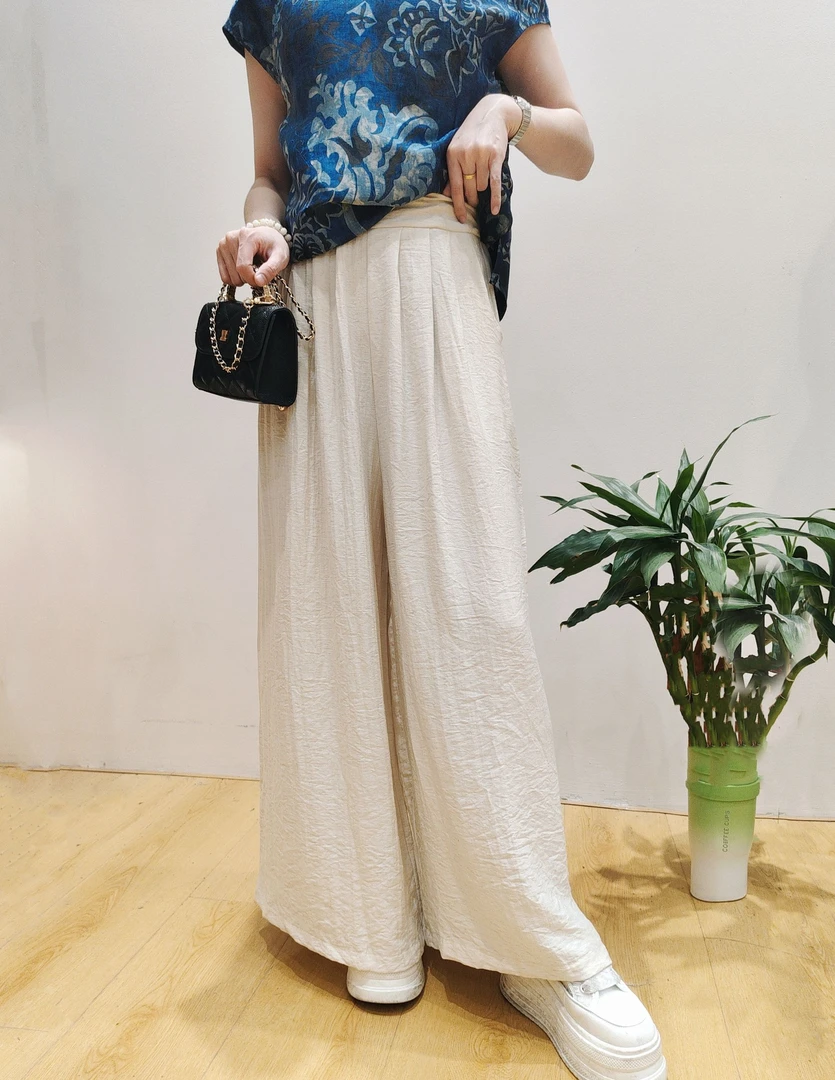 夏季新款慵懒风休闲棉麻阔腿裤