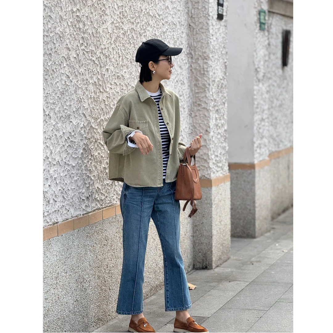 （YY推荐）闲织春光 时尚休闲百搭韩版复古春秋季长袖宽松女式外套