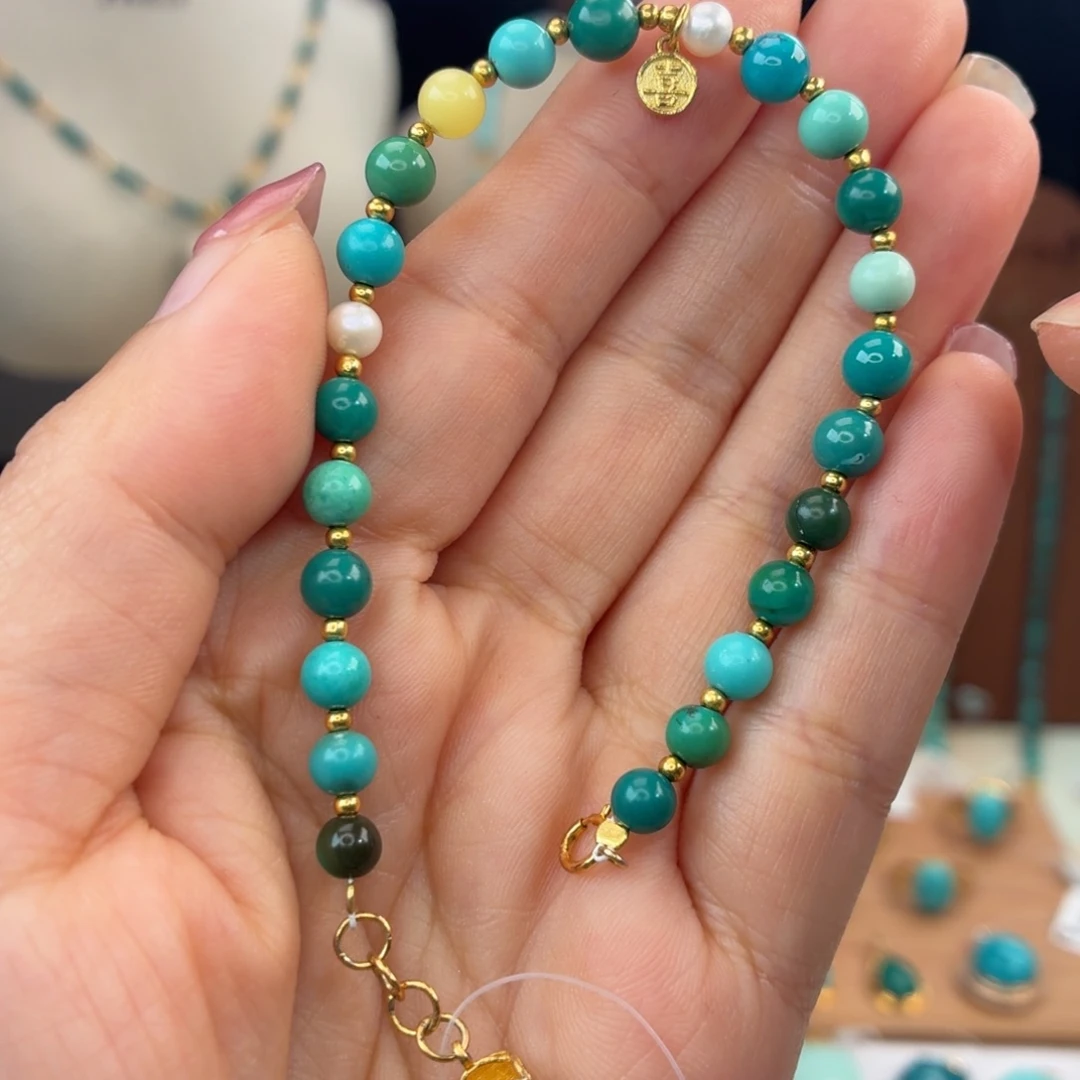 绿松石银S925镀金镶嵌手链