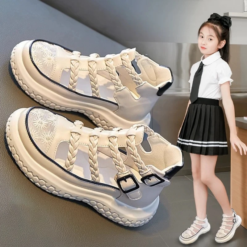 女童罗马凉鞋2025年夏季新款时尚中大童小女孩学生儿童镂空包头鞋