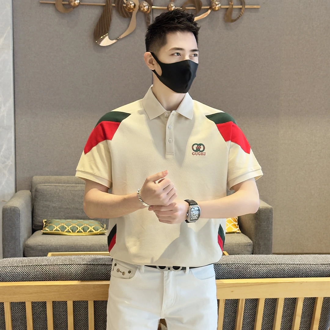 2025男士夏季新款polo衫翻领半拉链男款男装撞色时尚轻奢商务修身