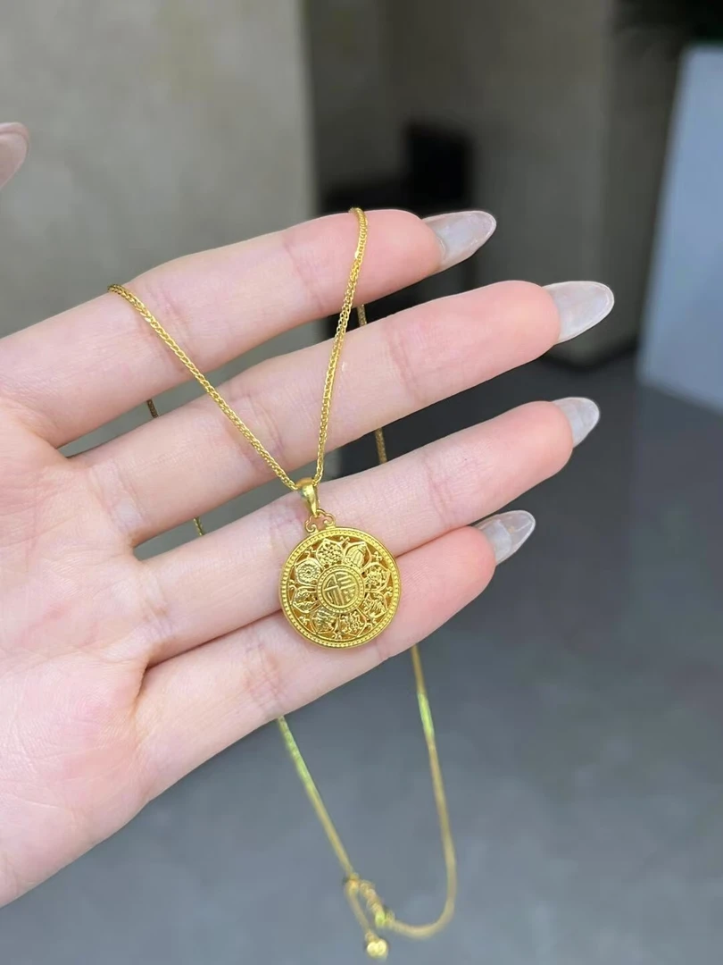 吊坠足银 足银999项链平安喜乐八宝罗盘传承国风手工时尚