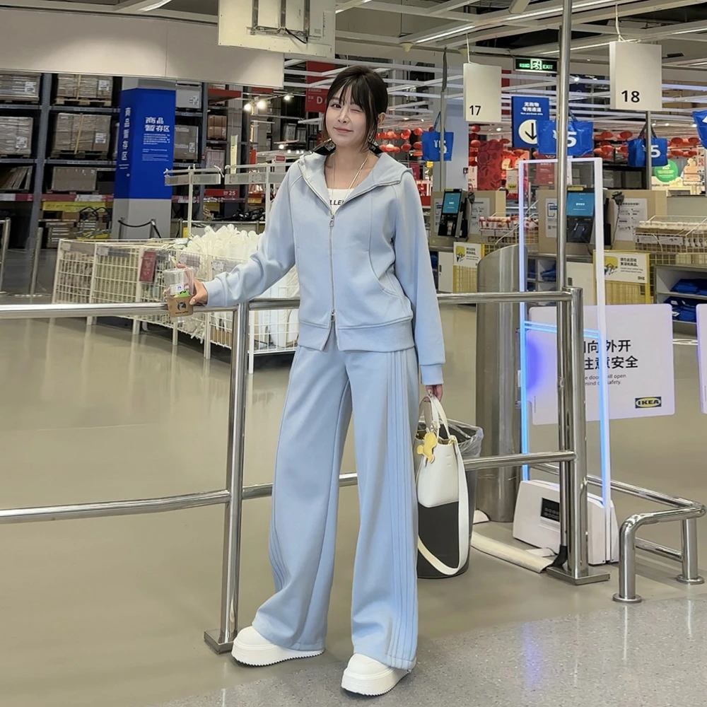 【秋上新】胖mm显瘦外套阔腿裤懒人套装200斤女加大码女装_503_GN
