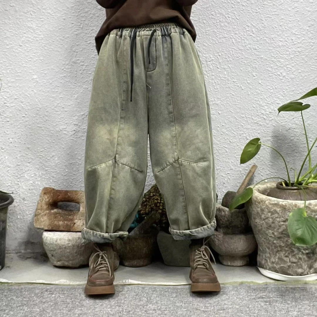 11065加绒膝盖十字明线炒色牛仔裤（长85臀围126脚口50