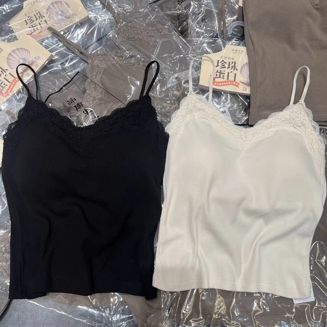 枫之欣磨毛性感蕾丝边吊带背心