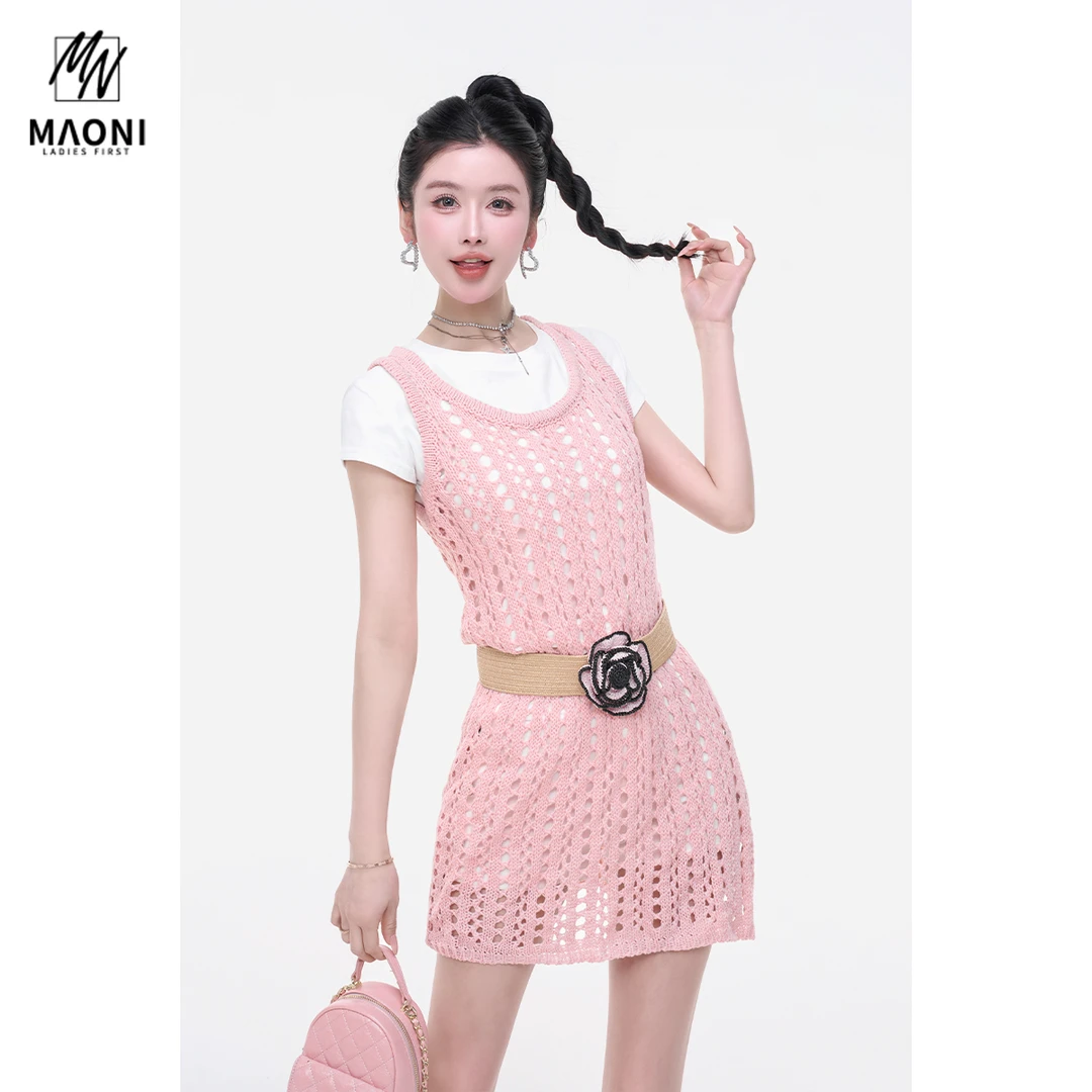 毛妮Peshe【甜漫少女】针织背心裙+T恤两件套镂空设计感夏季L1690