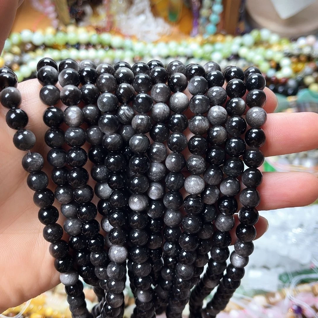 玛瑙/玉髓未镶嵌珠宝半成品卡8银耀石圆珠一条