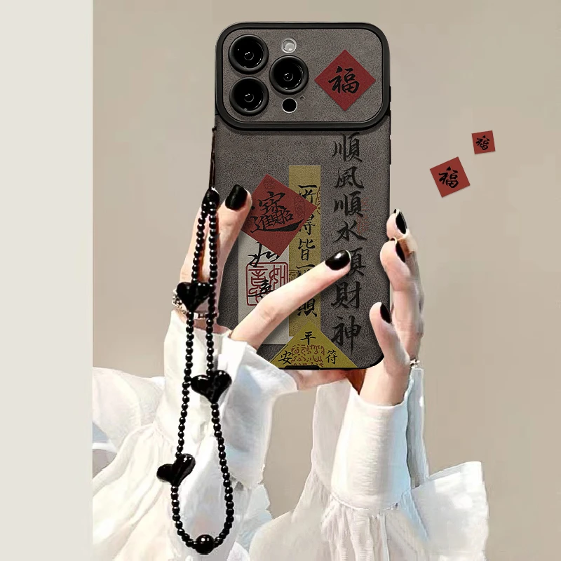 顺风顺水顺财神适用苹果16promax手机壳时尚iPhone15pro大视窗潮