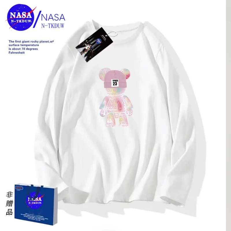 NASA联名款潮牌T恤长袖男女同款时尚百搭休闲圆领印花长袖23