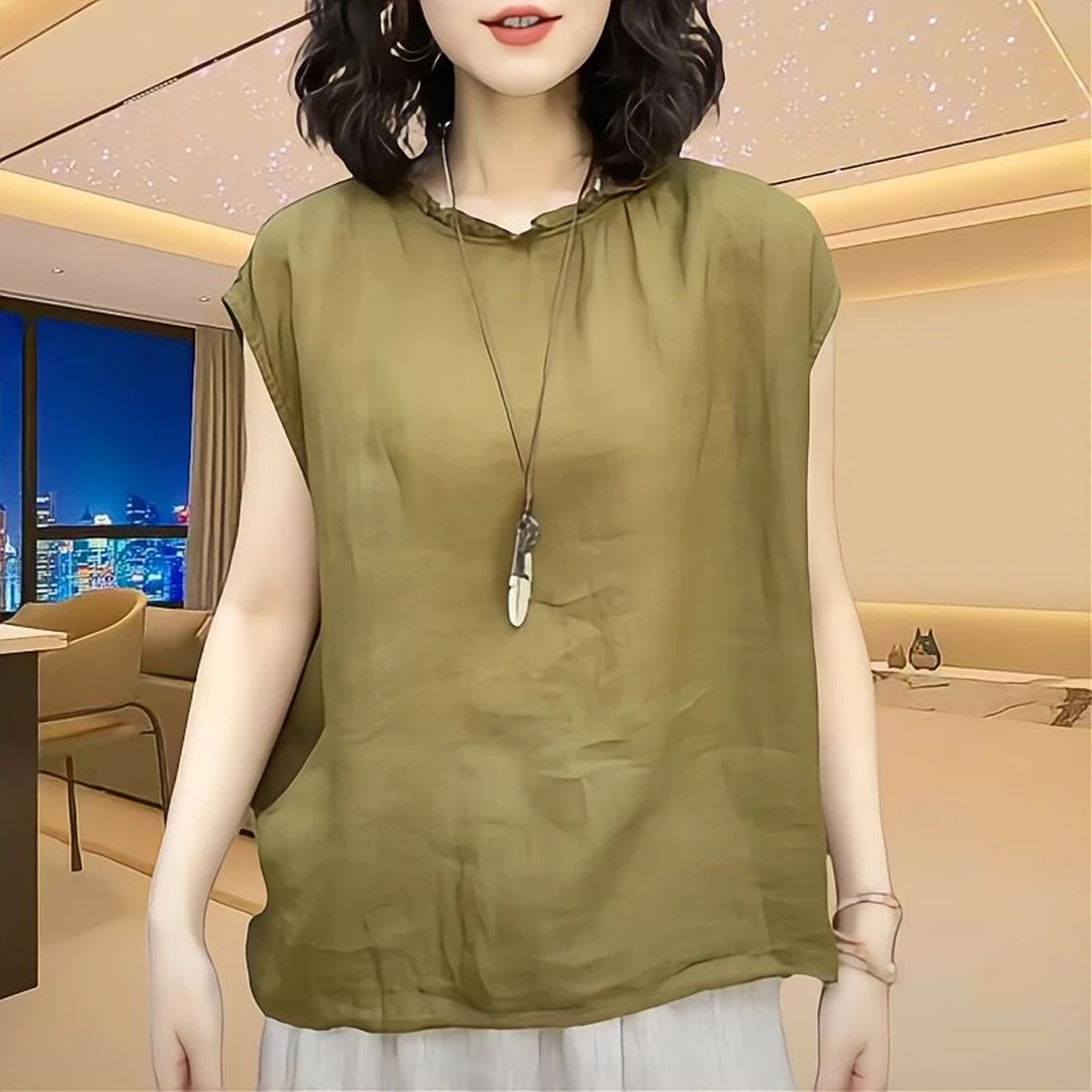 夏季宽松木耳领衬衫上衣女士2025休闲洋气大码薄款文艺两面穿小衫