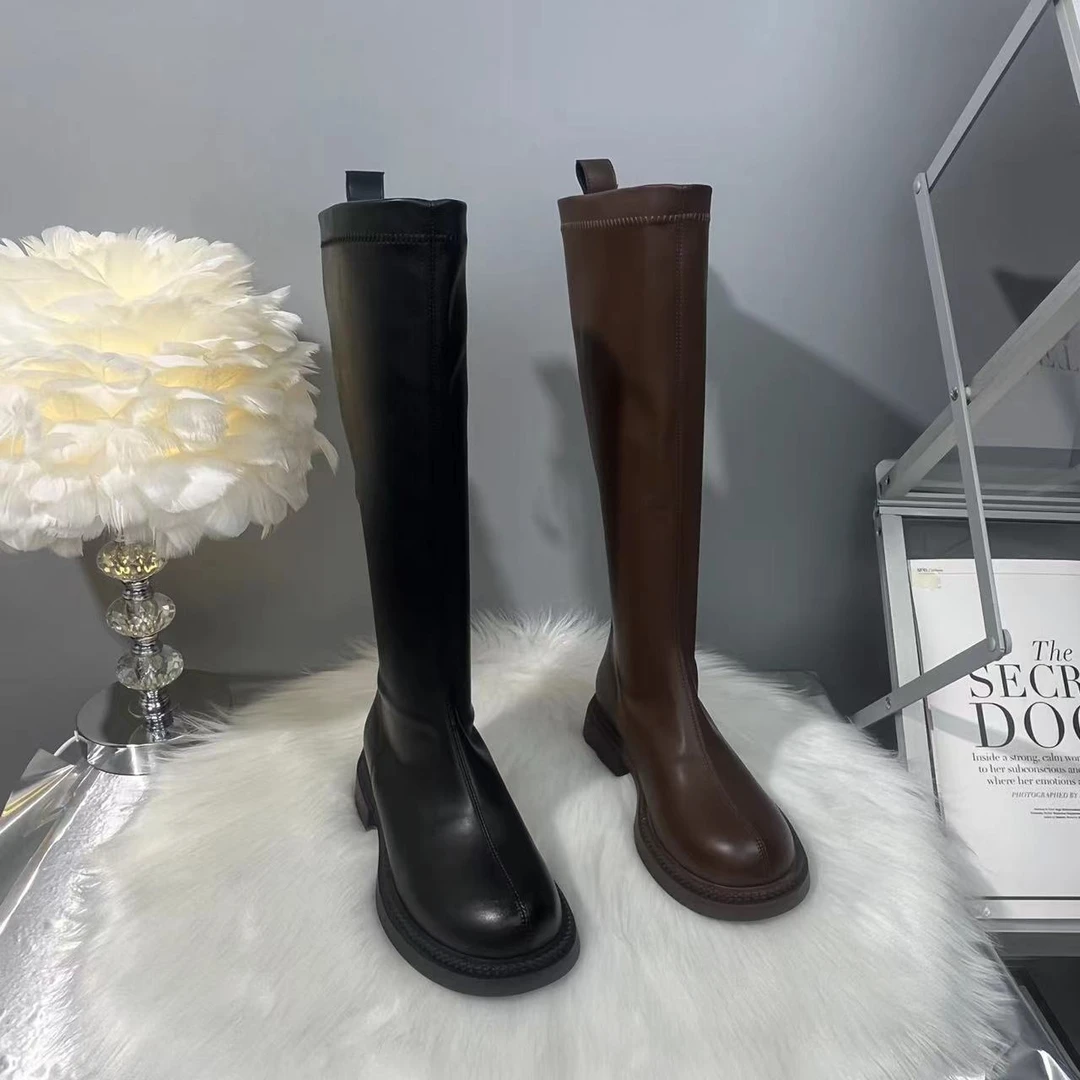 小个子小腿粗靴子黑色系中国码骑士靴英伦风大码加肥高筒瘦瘦靴