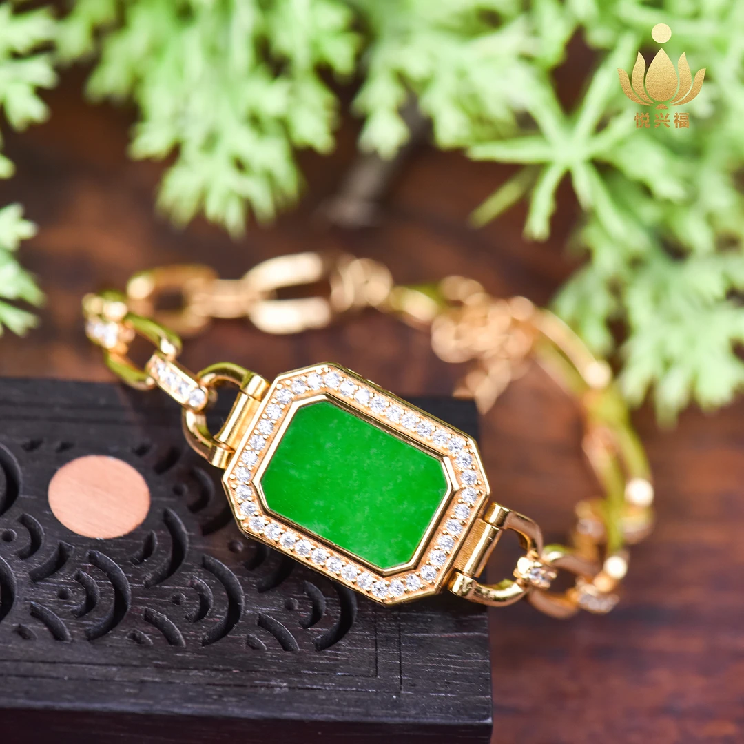 缅甸A货翡翠精致时尚百搭方牌八角无事牌手链S925银多样性发