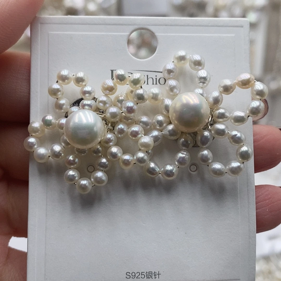 银S925镶嵌淡水珍珠耳饰