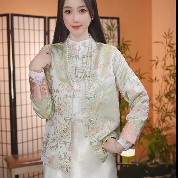 [春竹报喜]春季新款双面穿外套新中式国风盘扣中国风古风上衣薄款