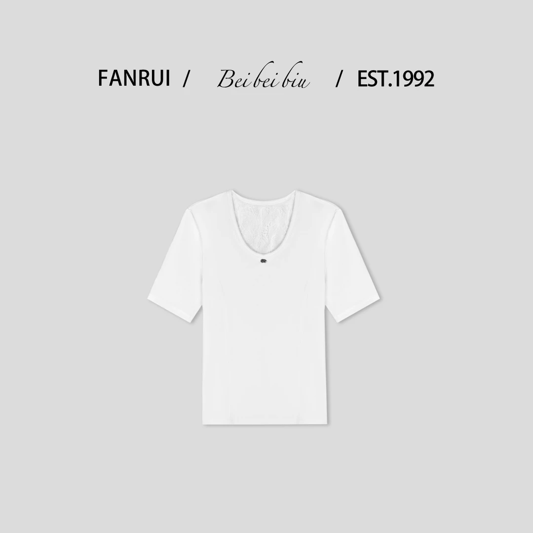 FANRUI/泛芮「白茶珍珠 」精梳棉圆领简约百搭显瘦短袖T恤B14726