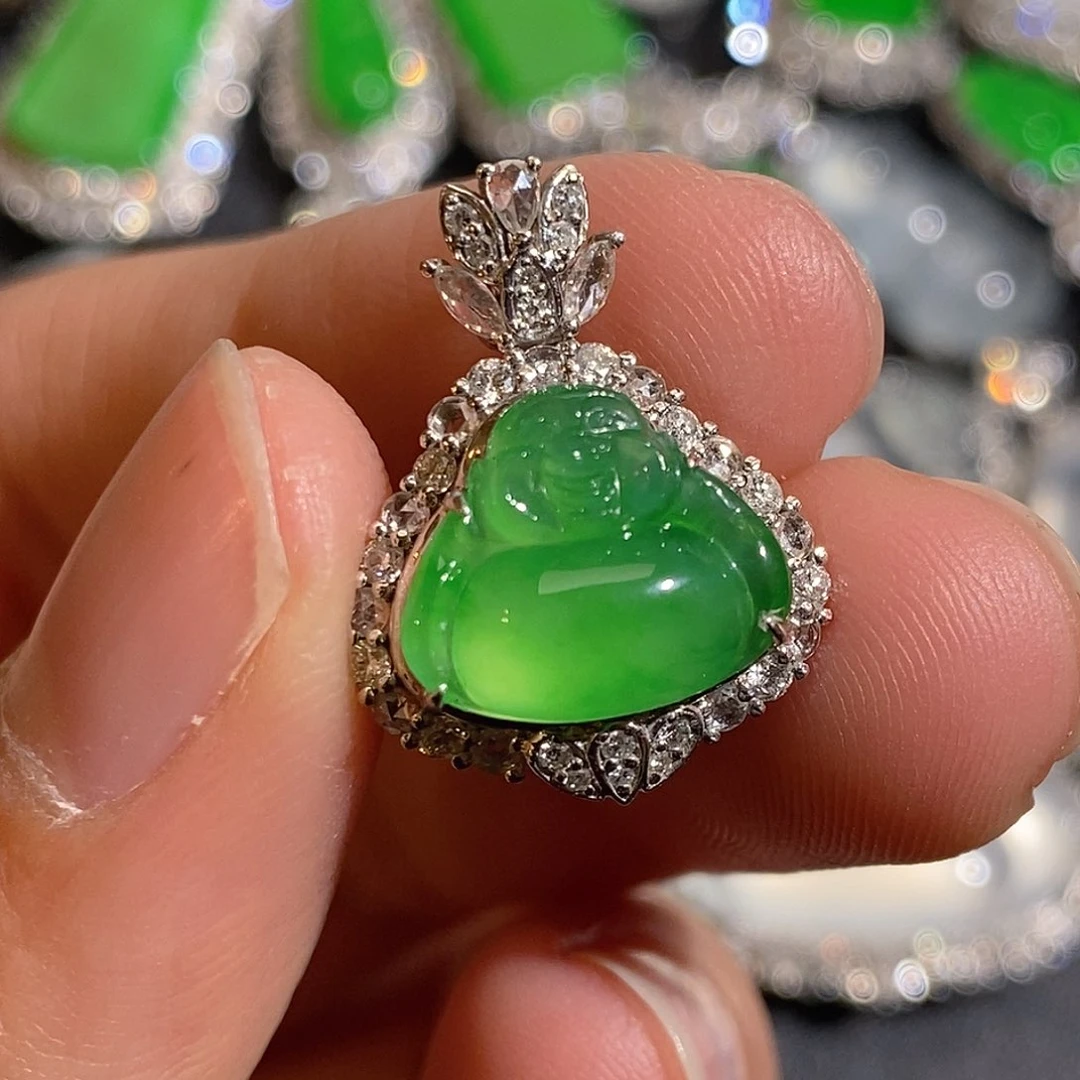 翡翠颈饰18K金镶嵌天然缅甸A货翡翠