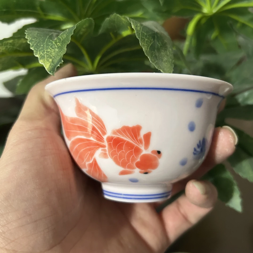 景德镇陶瓷红西西金鱼主人杯手绘