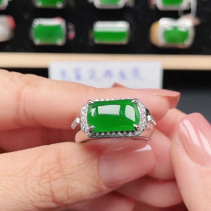 翡翠银S925镶嵌戒指编号3889没运费险男戒