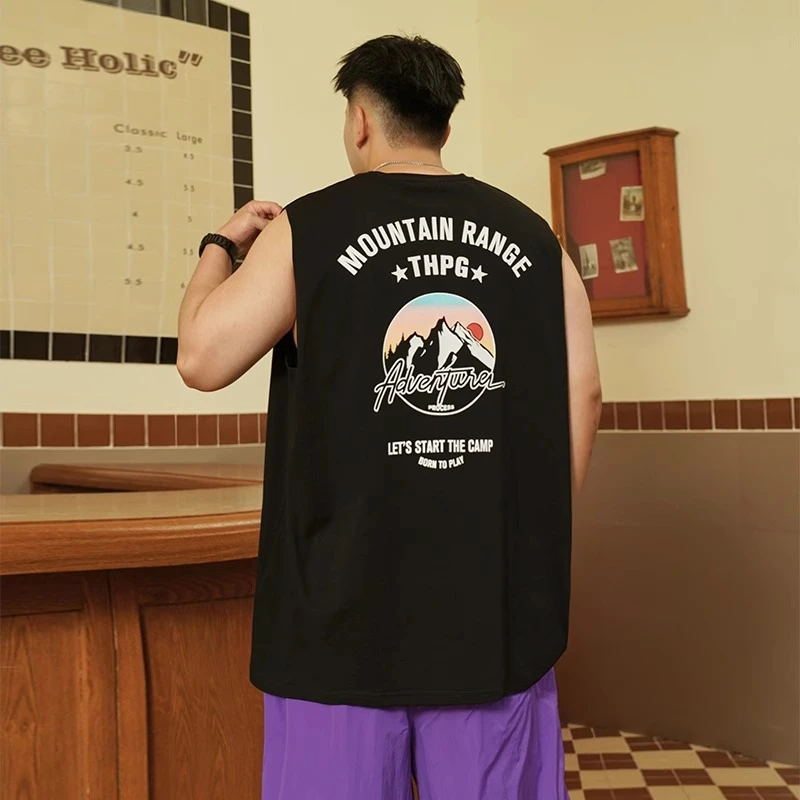 夏季男士无袖背心新款美式休闲宽松坎肩背心男潮纯棉运动无袖上衣