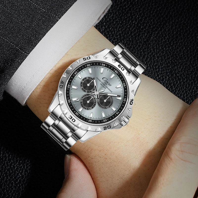 三眼六针复杂计时男士腕表红轮奢华时尚男表男士防水商务手表