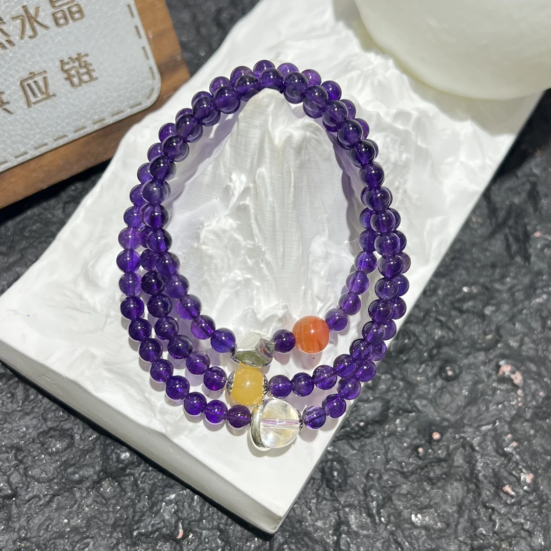 【晶澜月】AH057天然水晶紫水晶多圈手串多样性发其一
