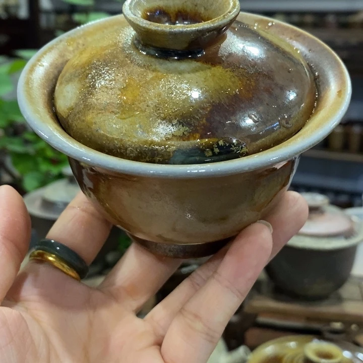 全品薄胎蓝釉盖碗美美
