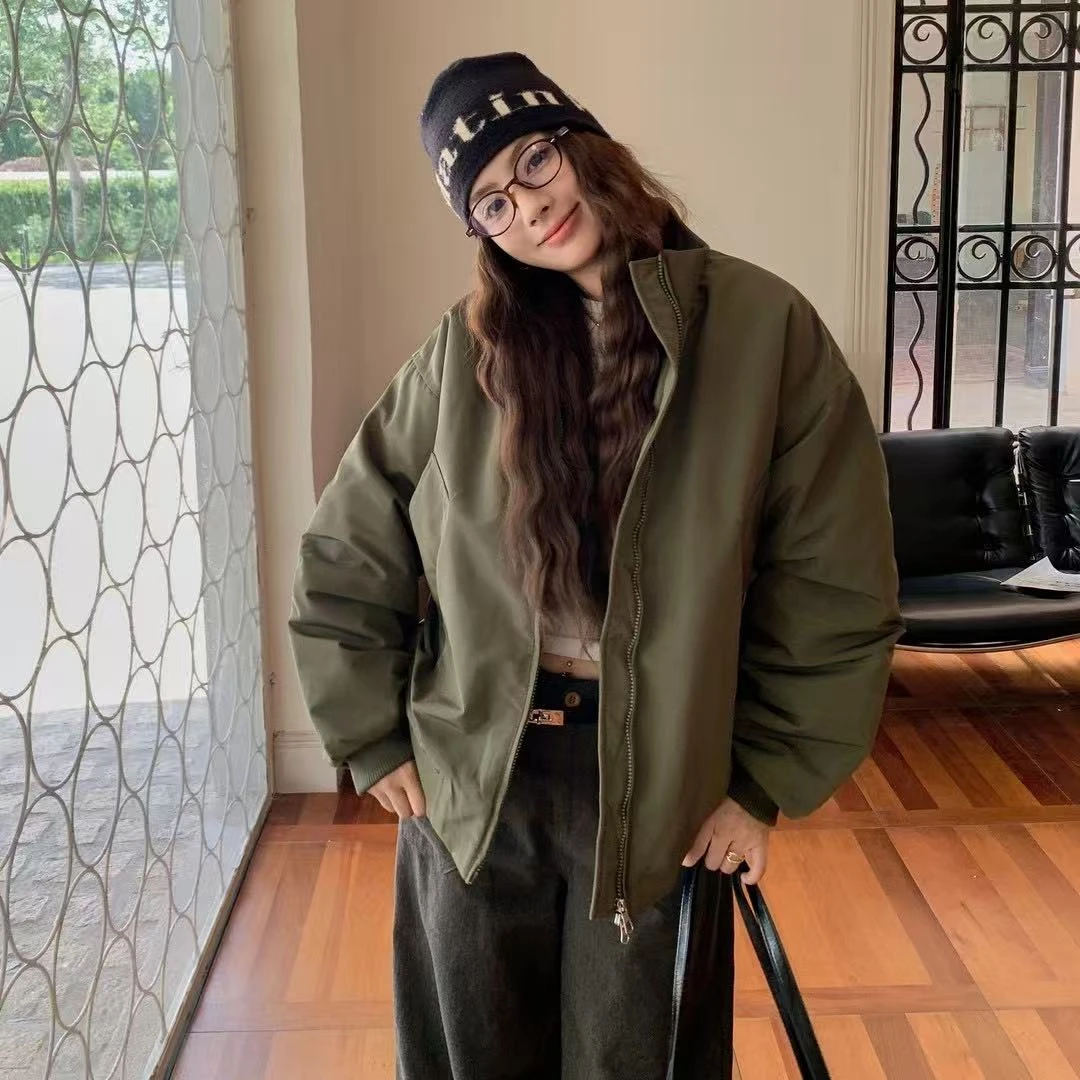 美式飞行服夹克棉服男女同款新款立领棒球服夹棉中性风宽松短外套